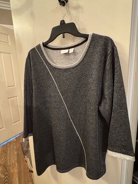 Chico’s WEEKENDS Size 3 Asymmetrical Sweater 3 Quarter Sleeves Grey Sparkles